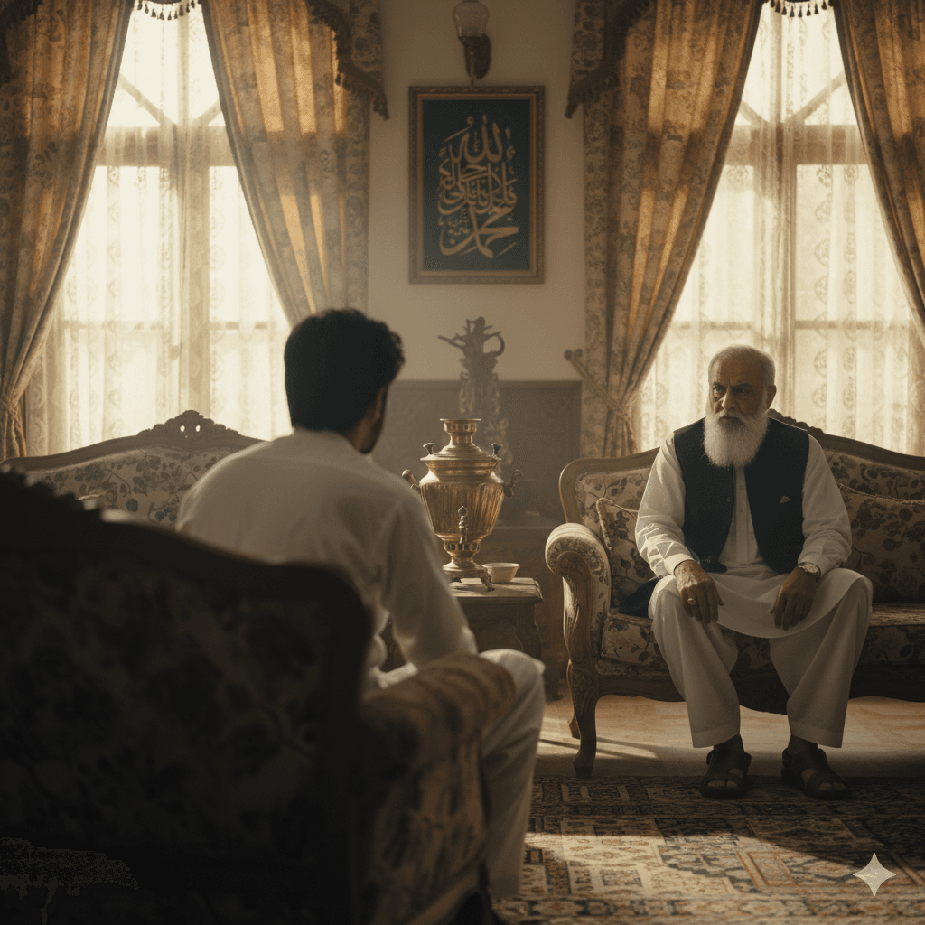 Dr. Farooq talking to his father about money